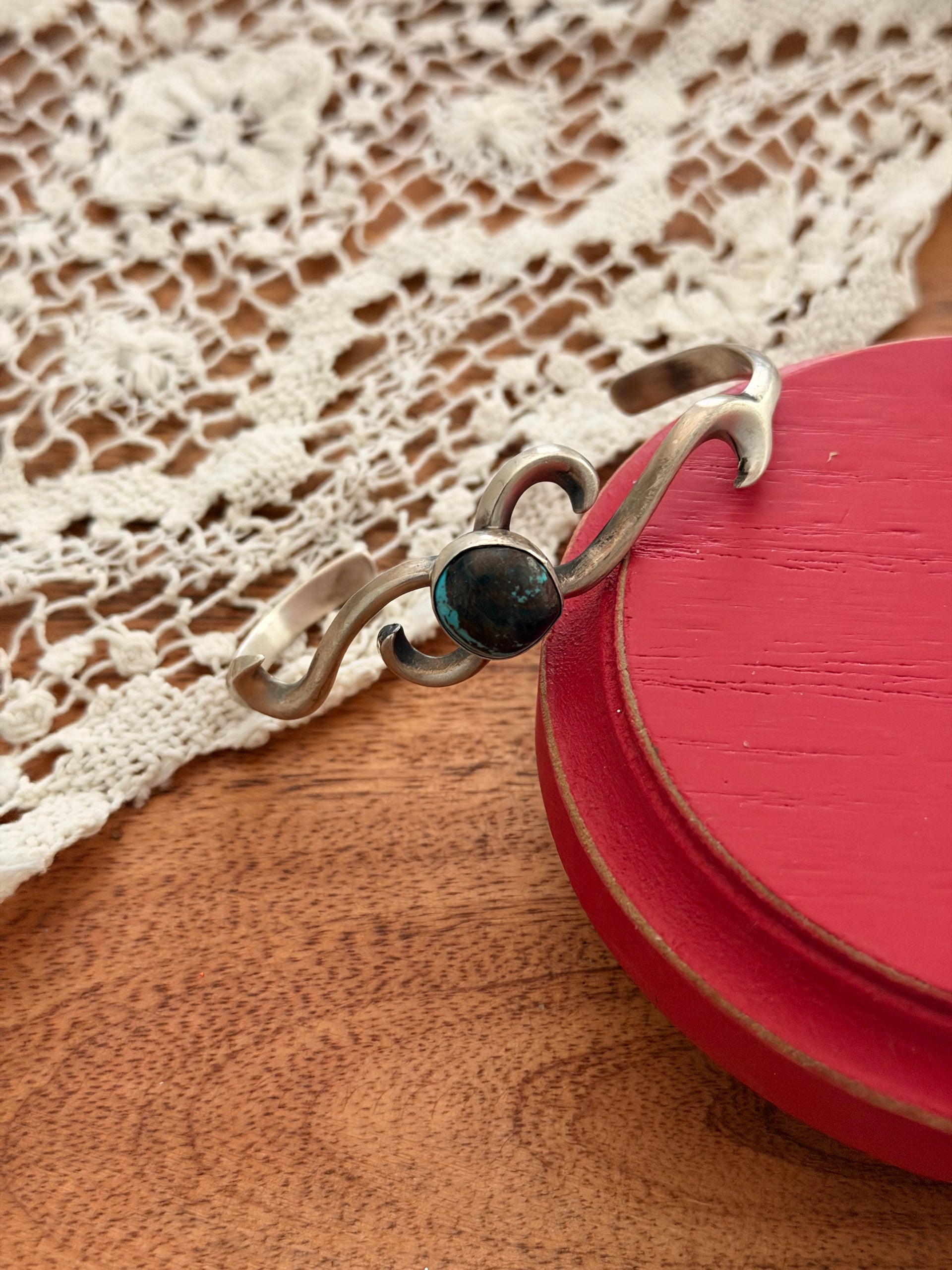 Navajo Made Egyptian Turquoise & Sterling Silver Cuff Bracelet