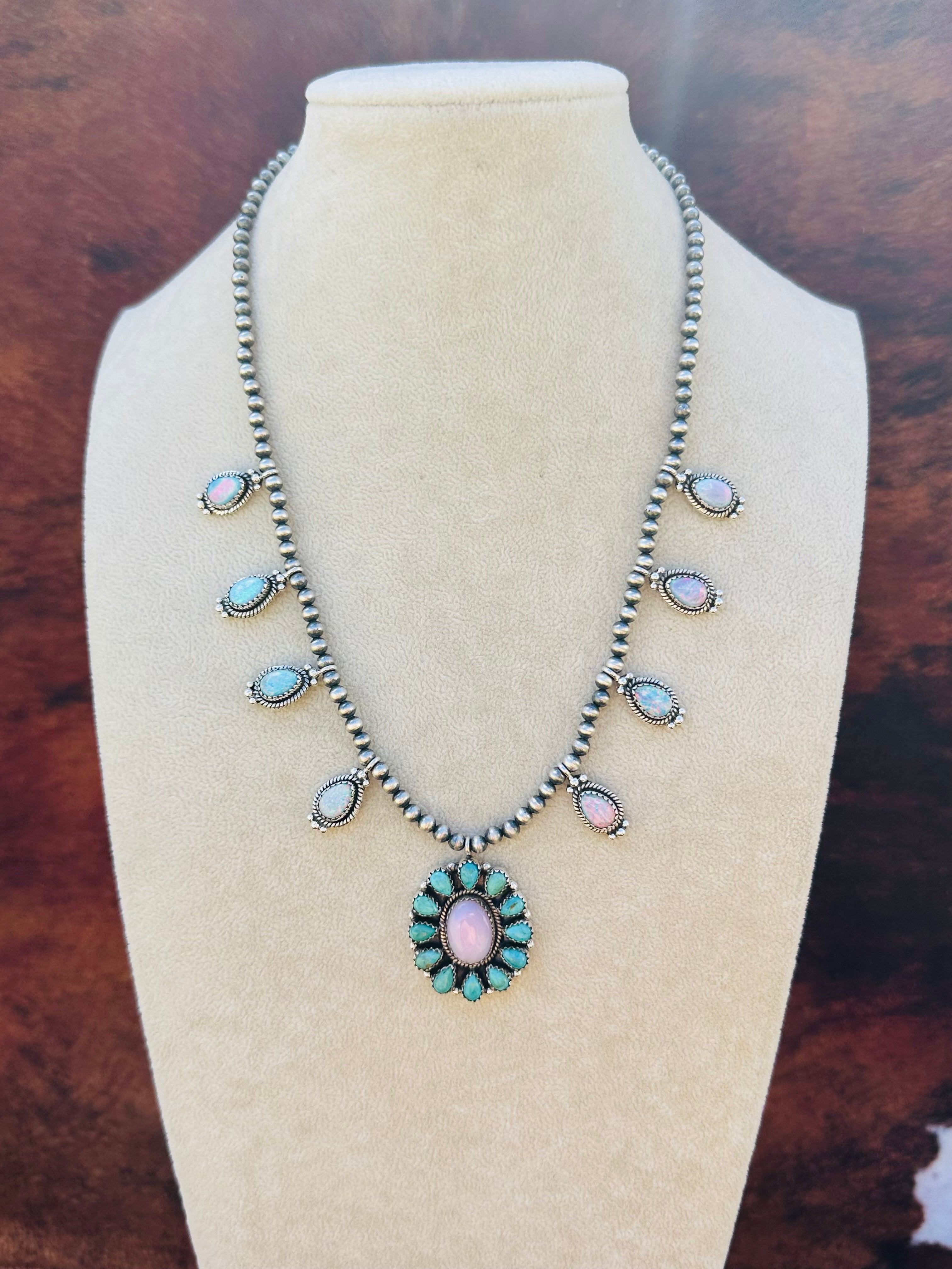 Southwest Handmade Multi Stone & Sterling Silver Cluster Necklace