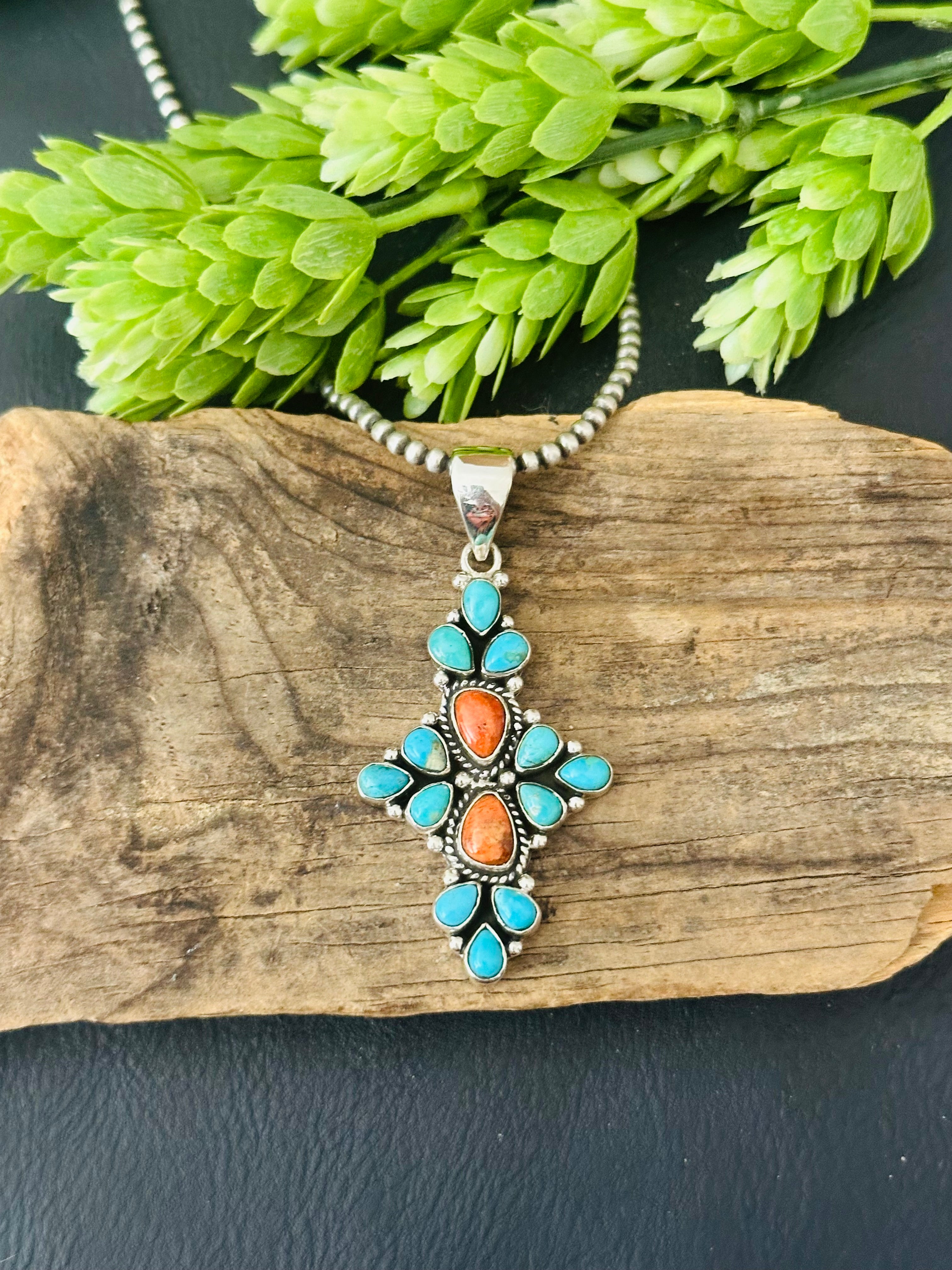 Southwest Handmade Multi Stone & Sterling Silver Cluster Pendant