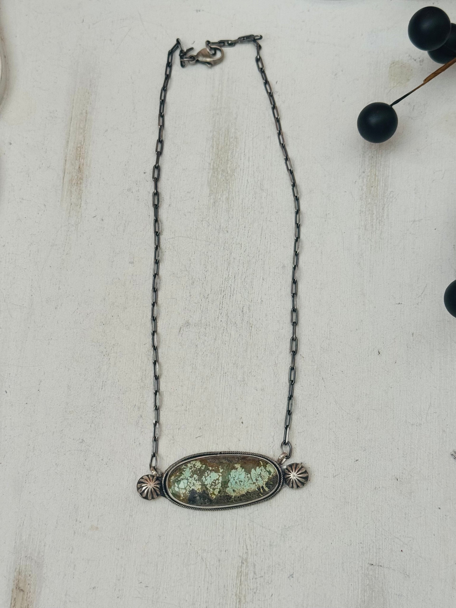 Navajo Made Carico Lake Turquoise and Sterling Silver Necklace