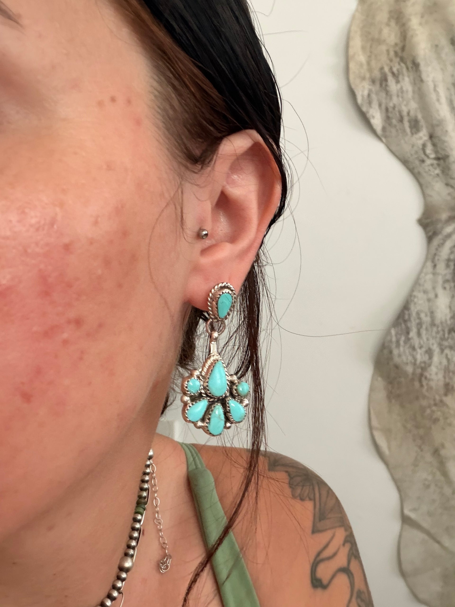 Alicia Wilson Kingman Turquoise & Sterling Silver Post Dangle Cluster Earrings