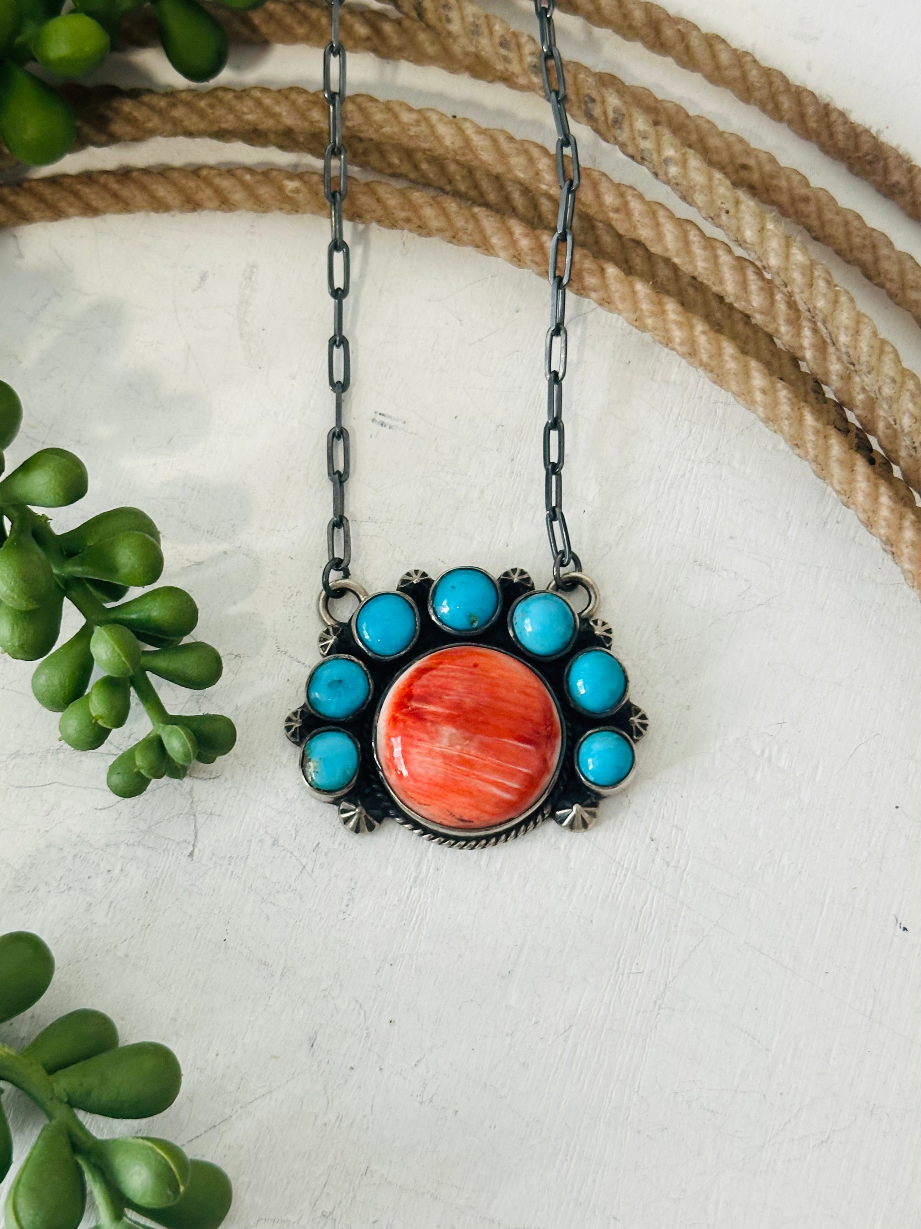 Navajo Made Multi Stone & Sterling Silver Necklace