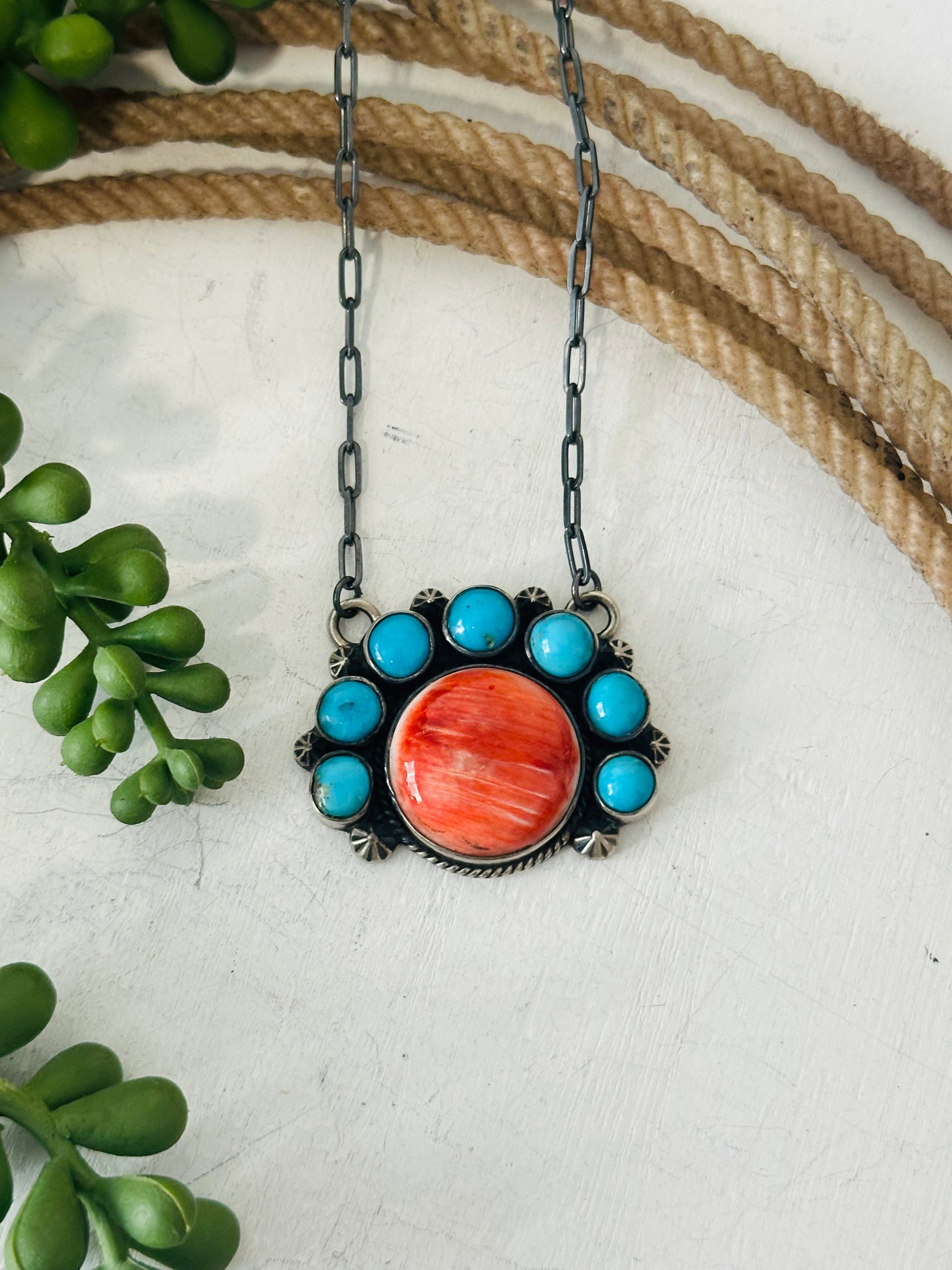 Navajo Made Multi Stone & Sterling Silver Necklace