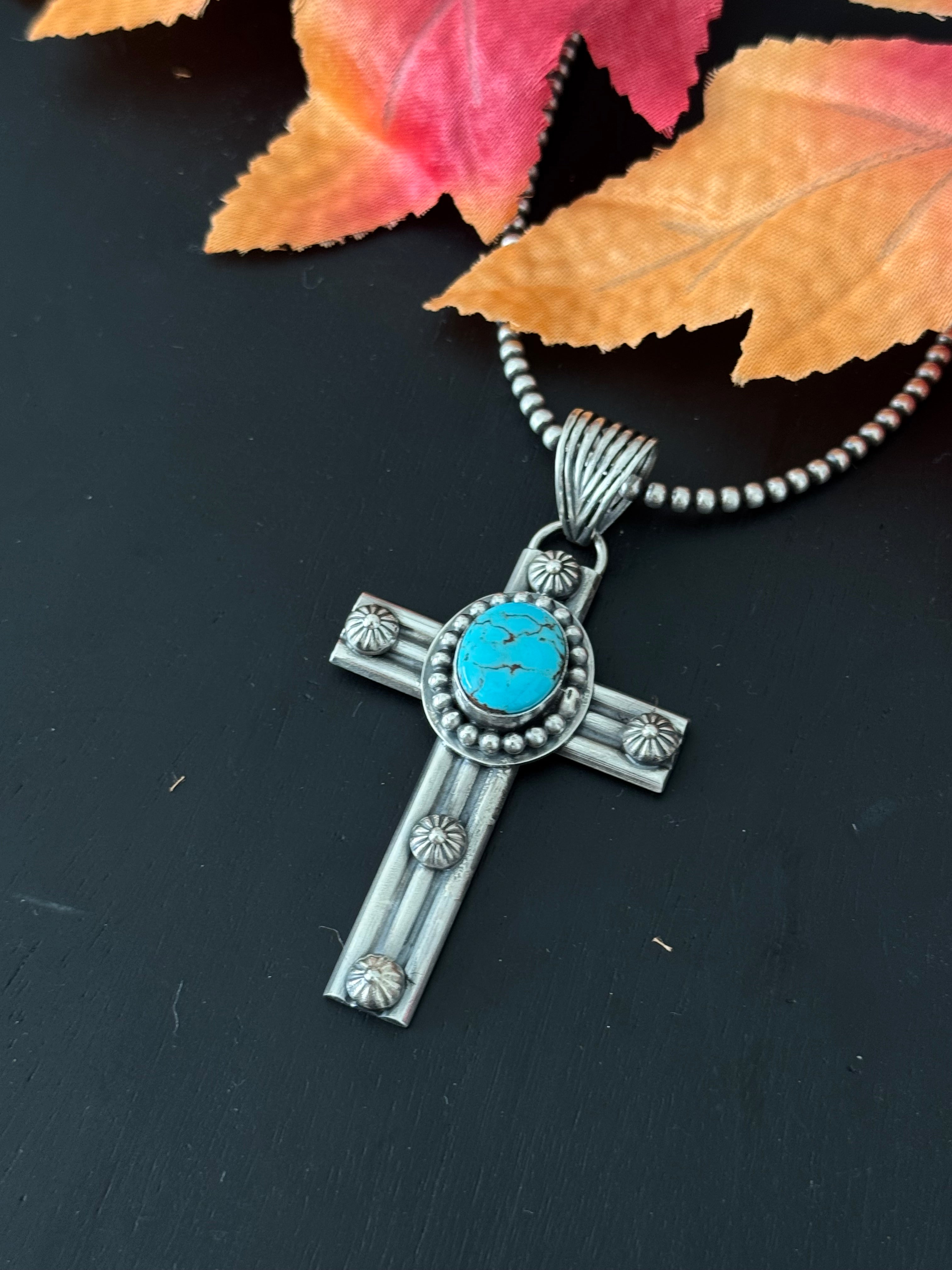 Calvin Delgarito Egyptian Turquoise & Sterling Silver Cross Pendant