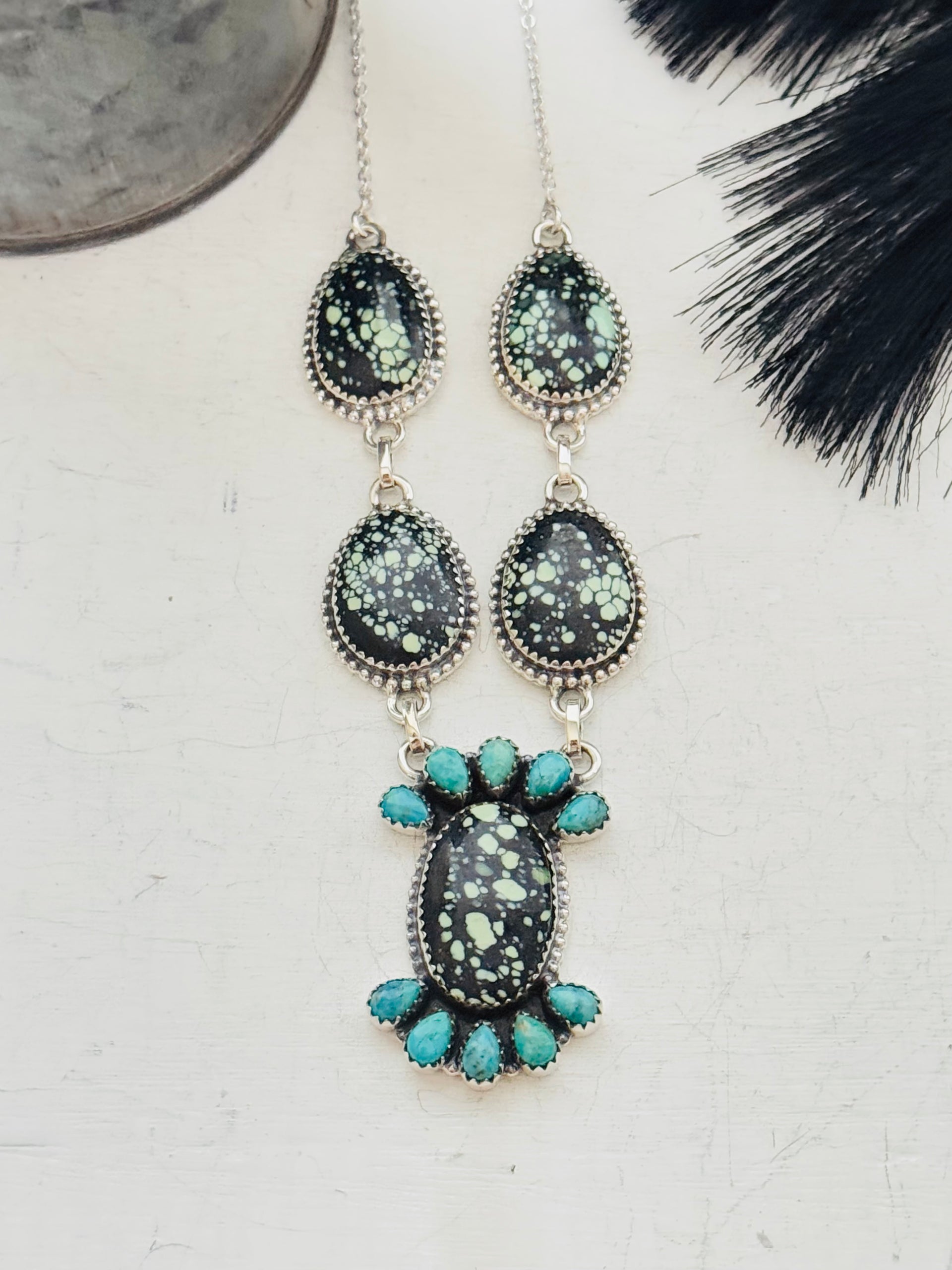 Southwest Handmade Multi Stone & Sterling Silver Cluster Necklace