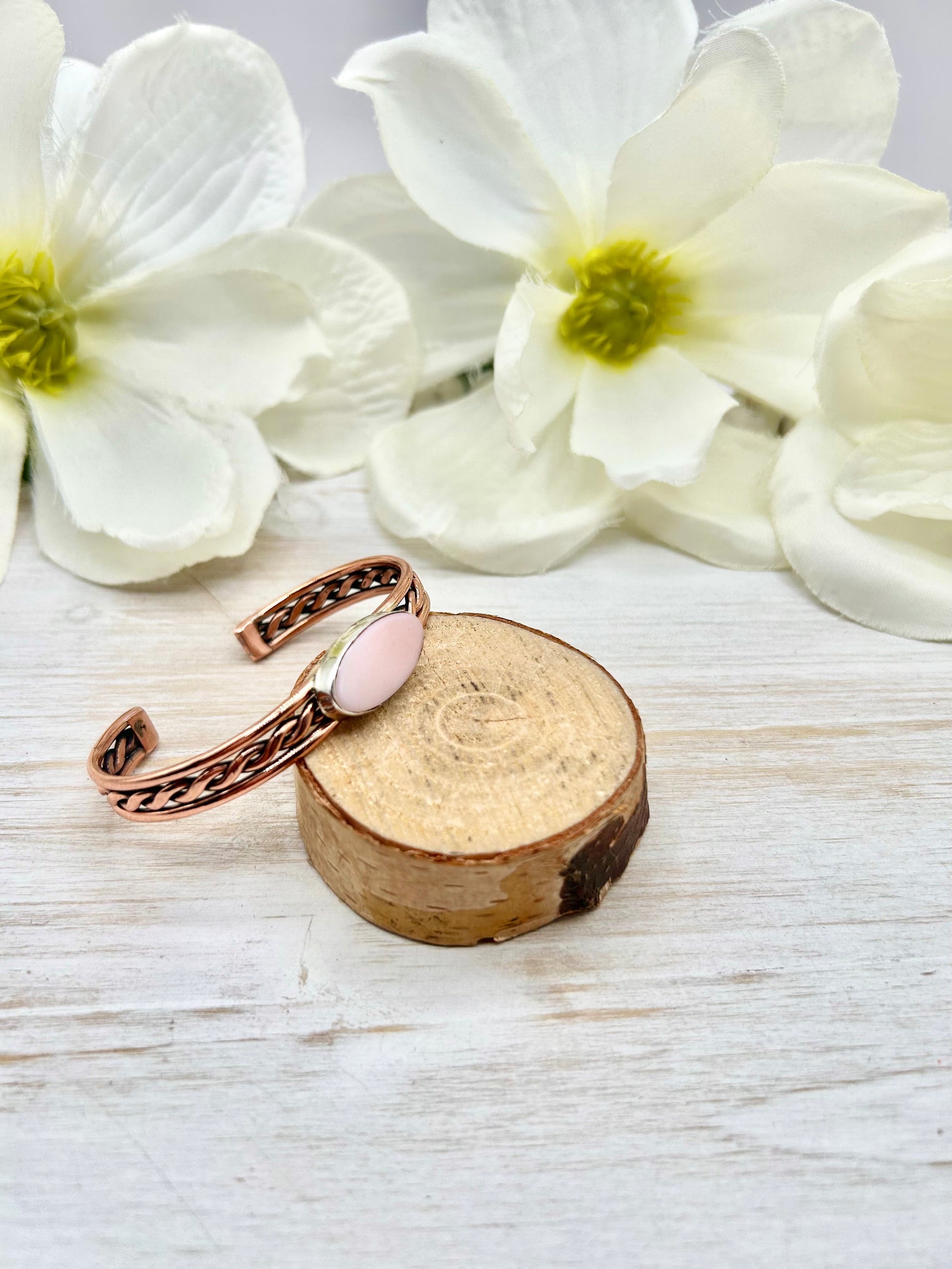 Navajo Made Pink Conch & Copper Cuff Bracelet