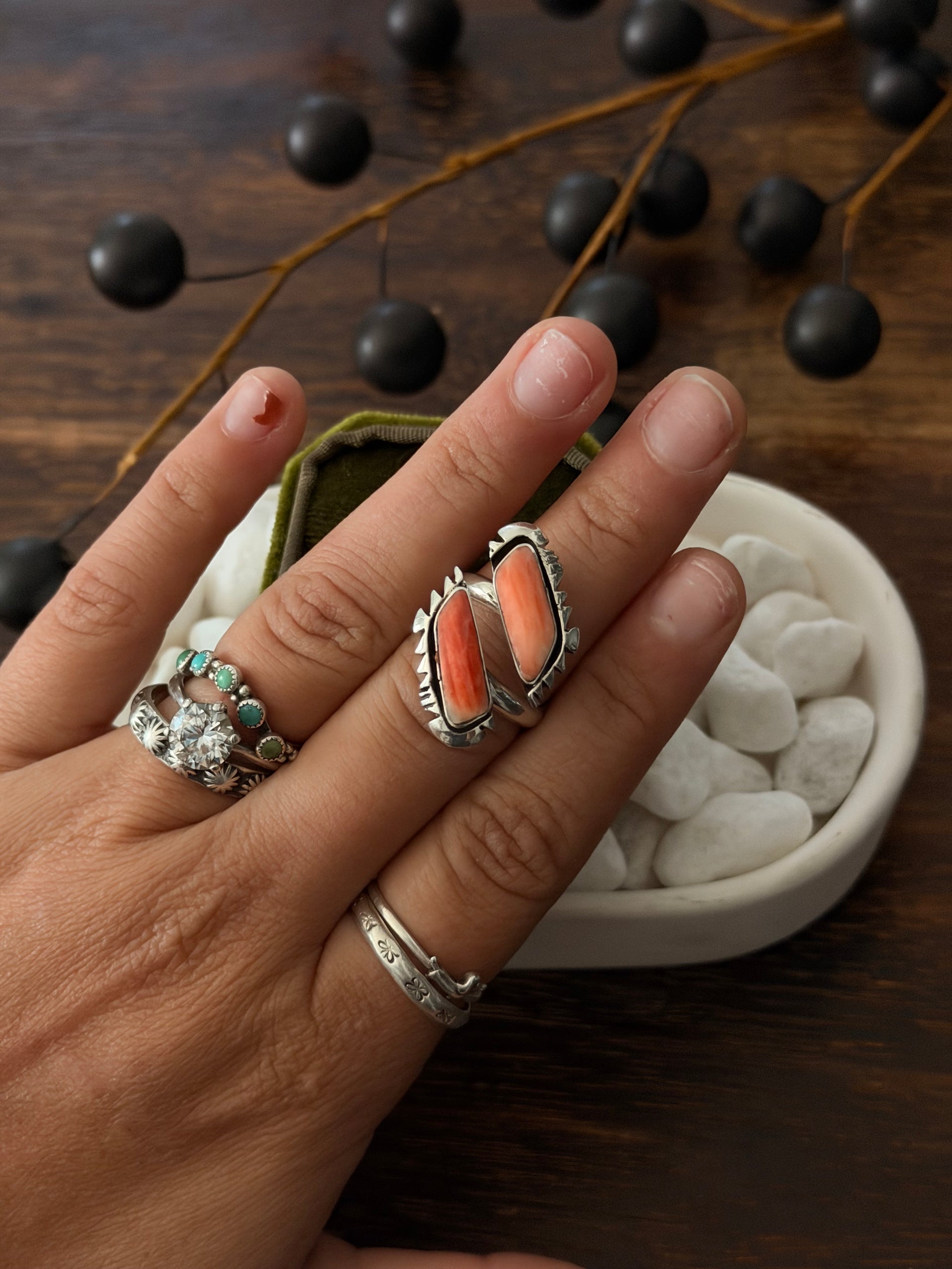 Navajo Made Spiny Oyster & Sterling Silver Adjustable Ring
