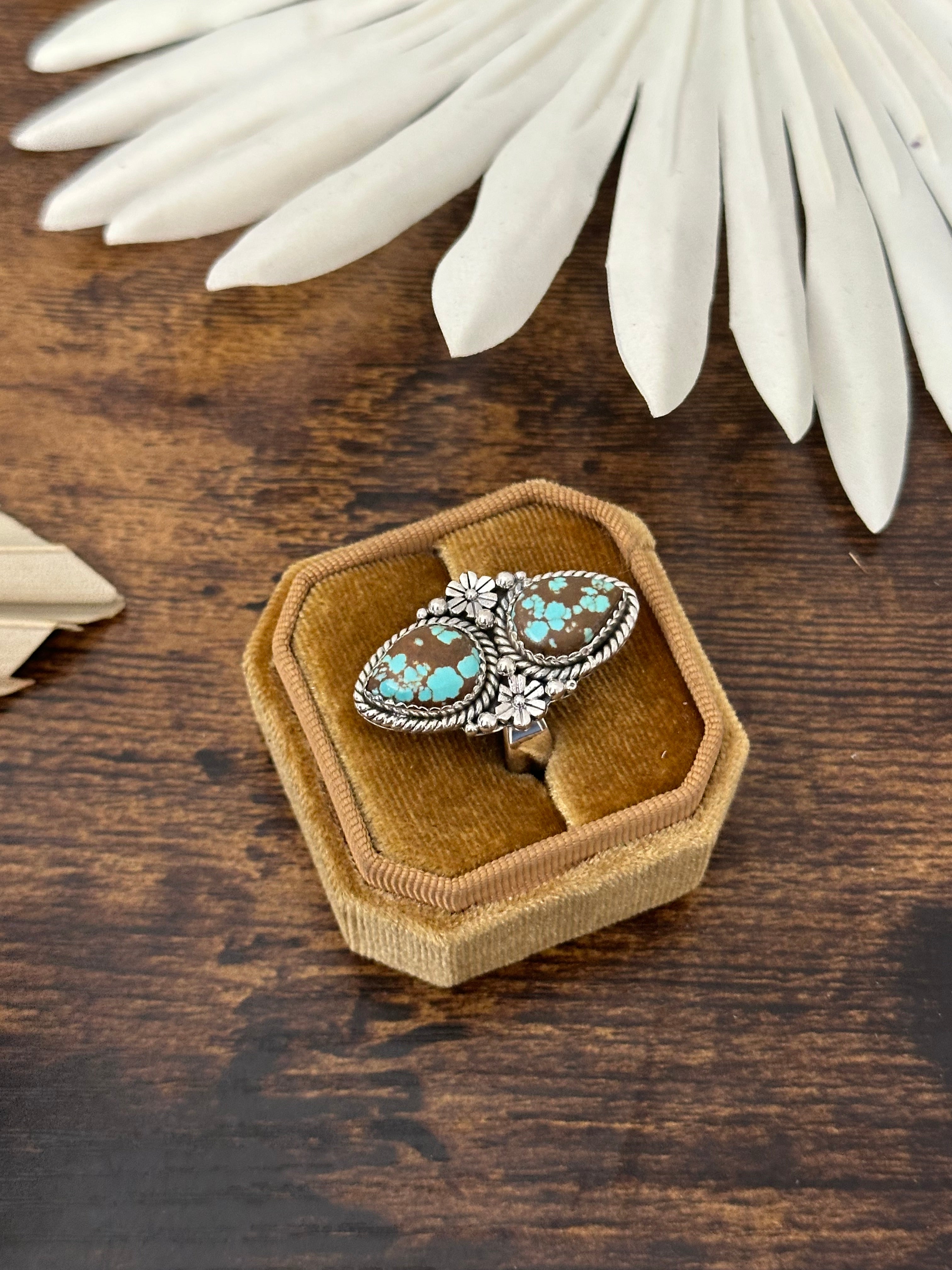 Southwest Handmade #8 Turquoise & Sterling Silver Adjustable Ring