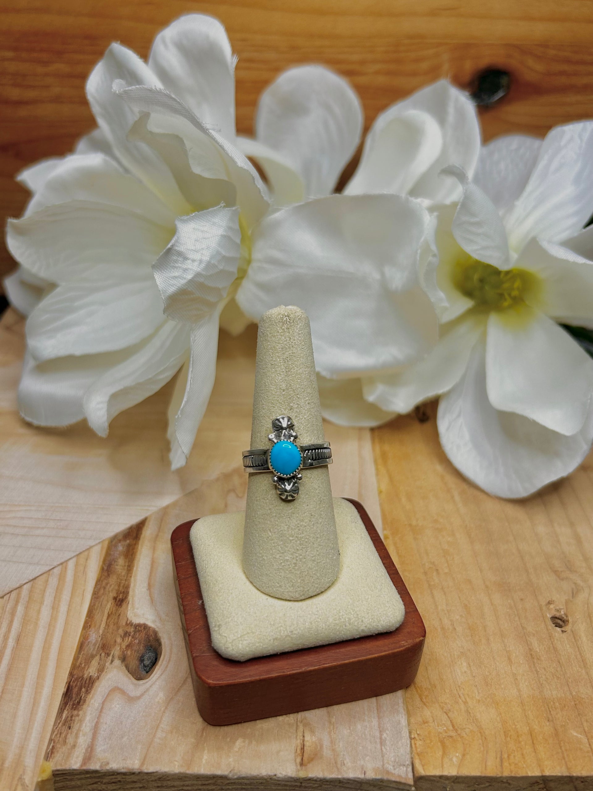 Arlene Lewis Kingman Turquoise & Sterling Silver Cluster Ring Size 8