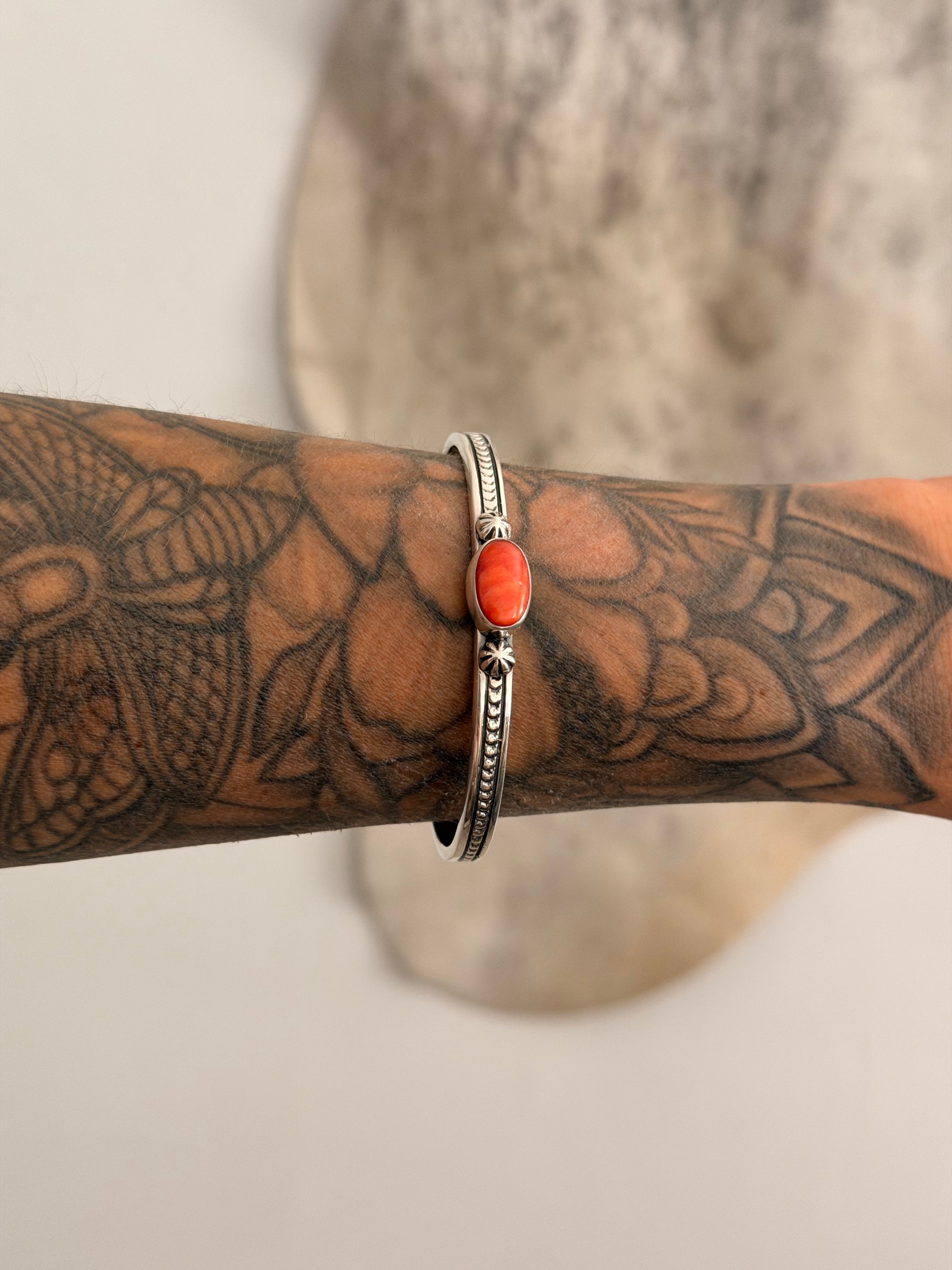 Jereme Delgarito Spiny Oyster & Sterling Silver Cuff Bracelet