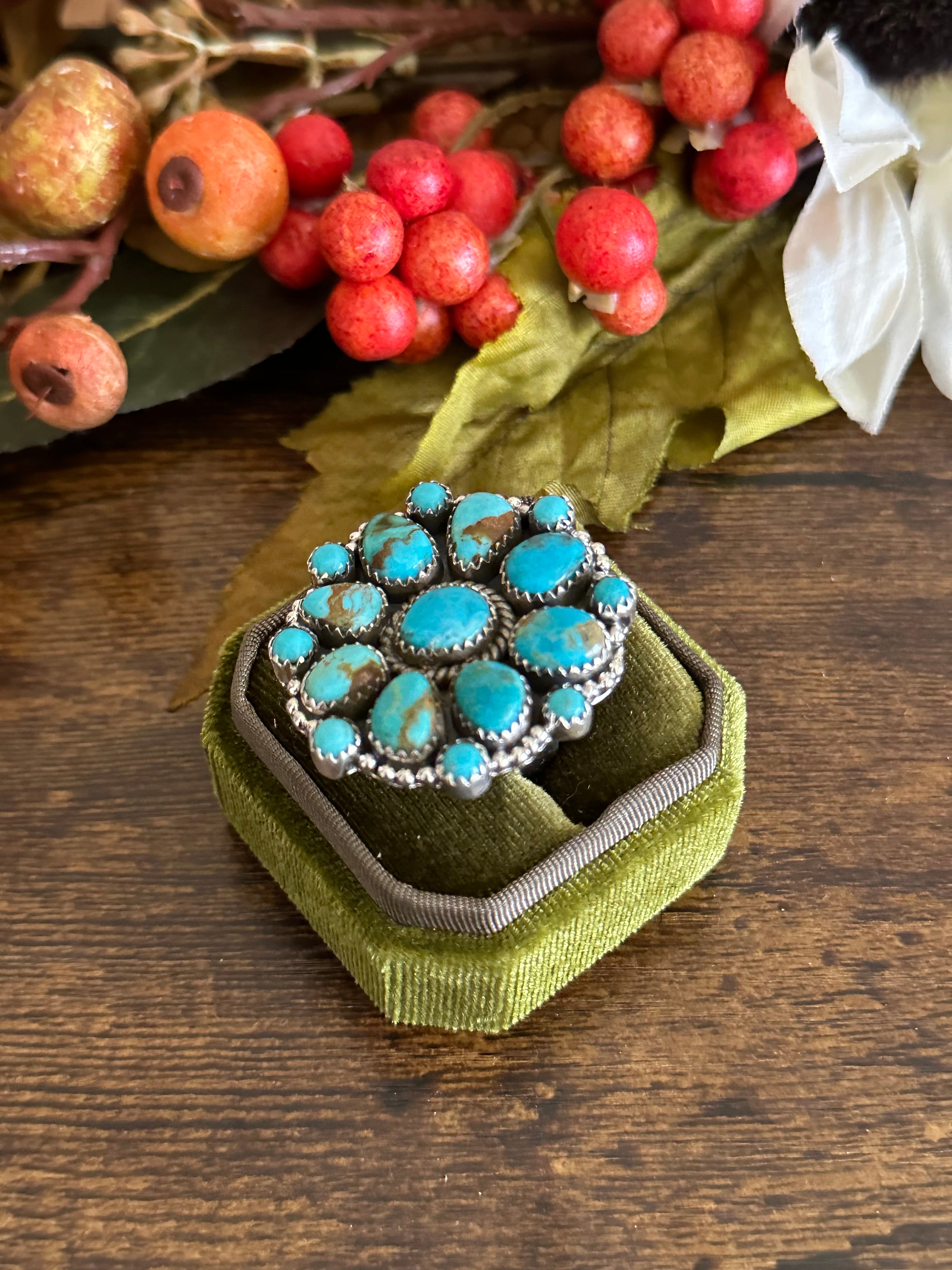 Southwest Handmade Kingman Turquoise & Sterling Silver Adjustable Ring