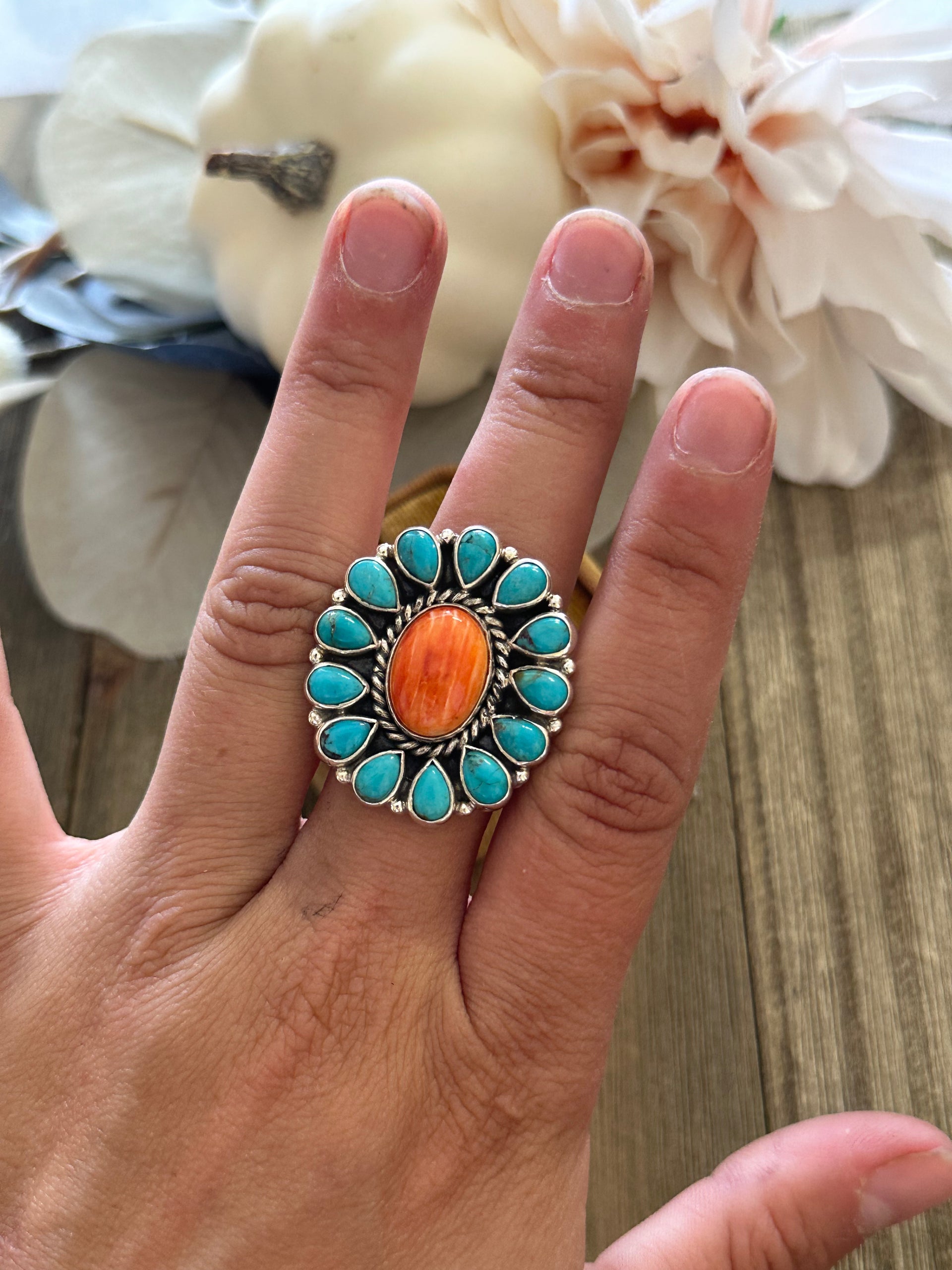 Southwest Handmade Multi Stone & Sterling Silver Adjustable Ring