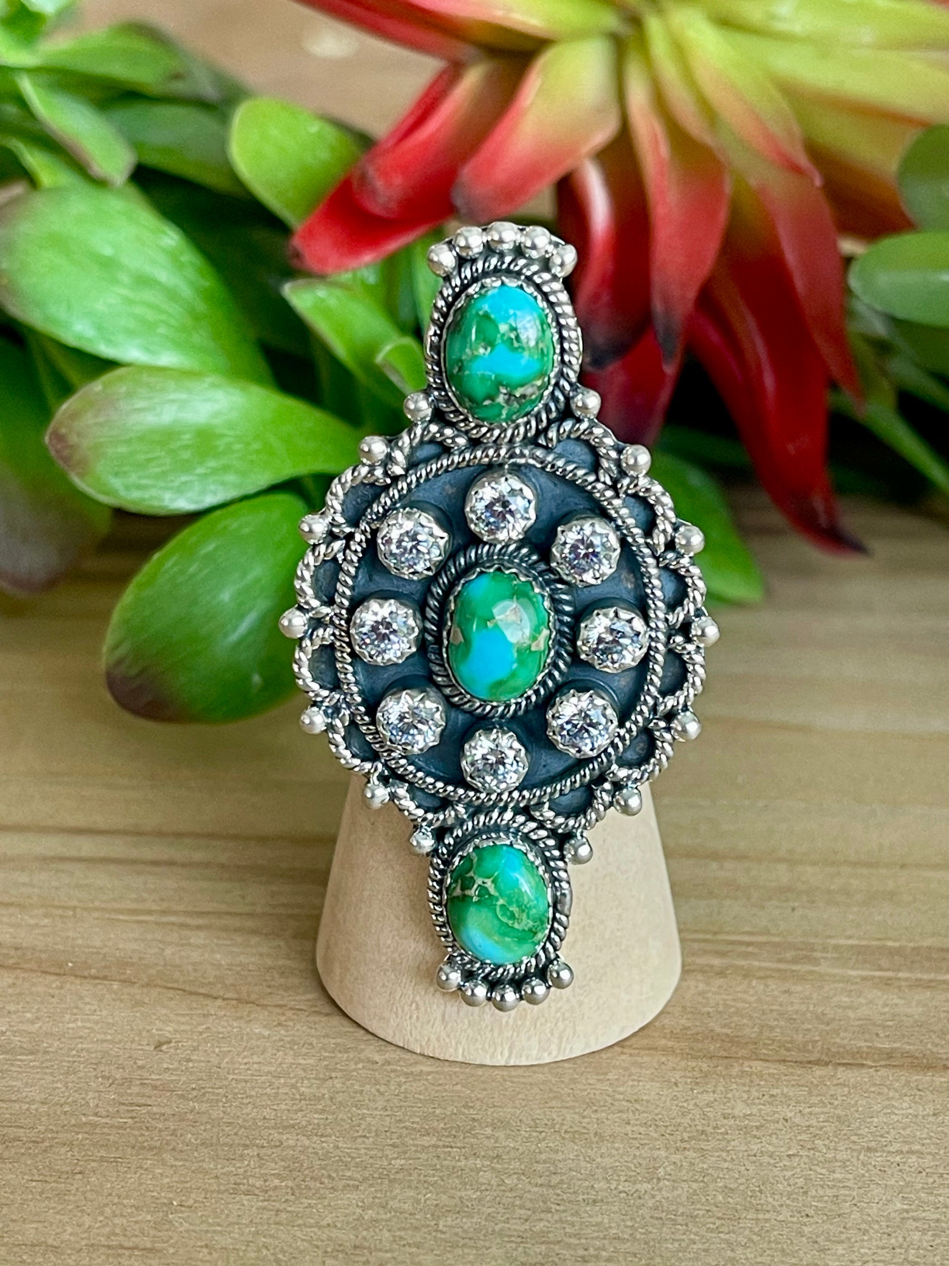 Southwest Handmade Multi Stone & Sterling Silver Adjustable Cluster Ring