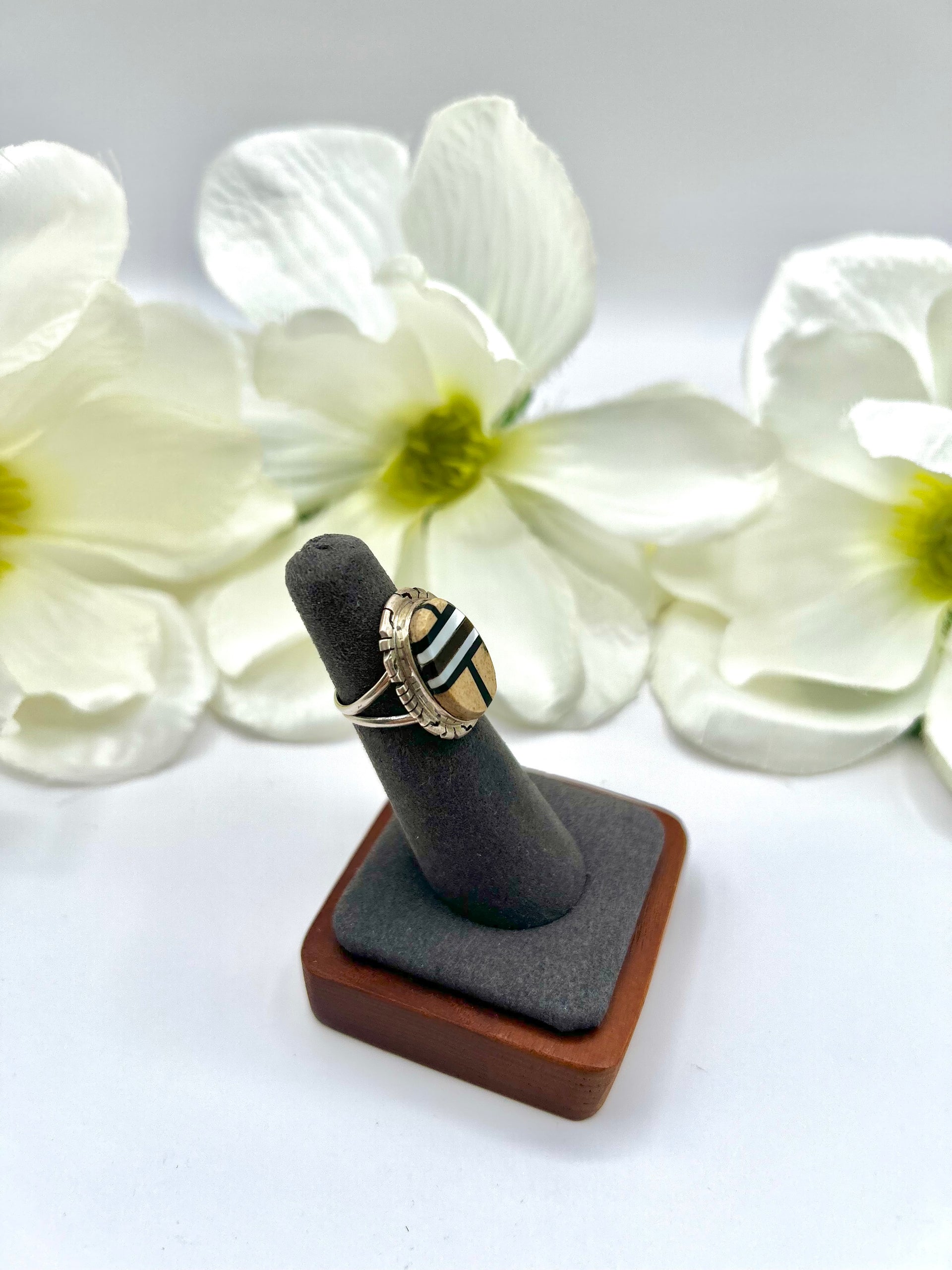 Navajo Made Multi Stone & Sterling Silver Ring Size 4.75
