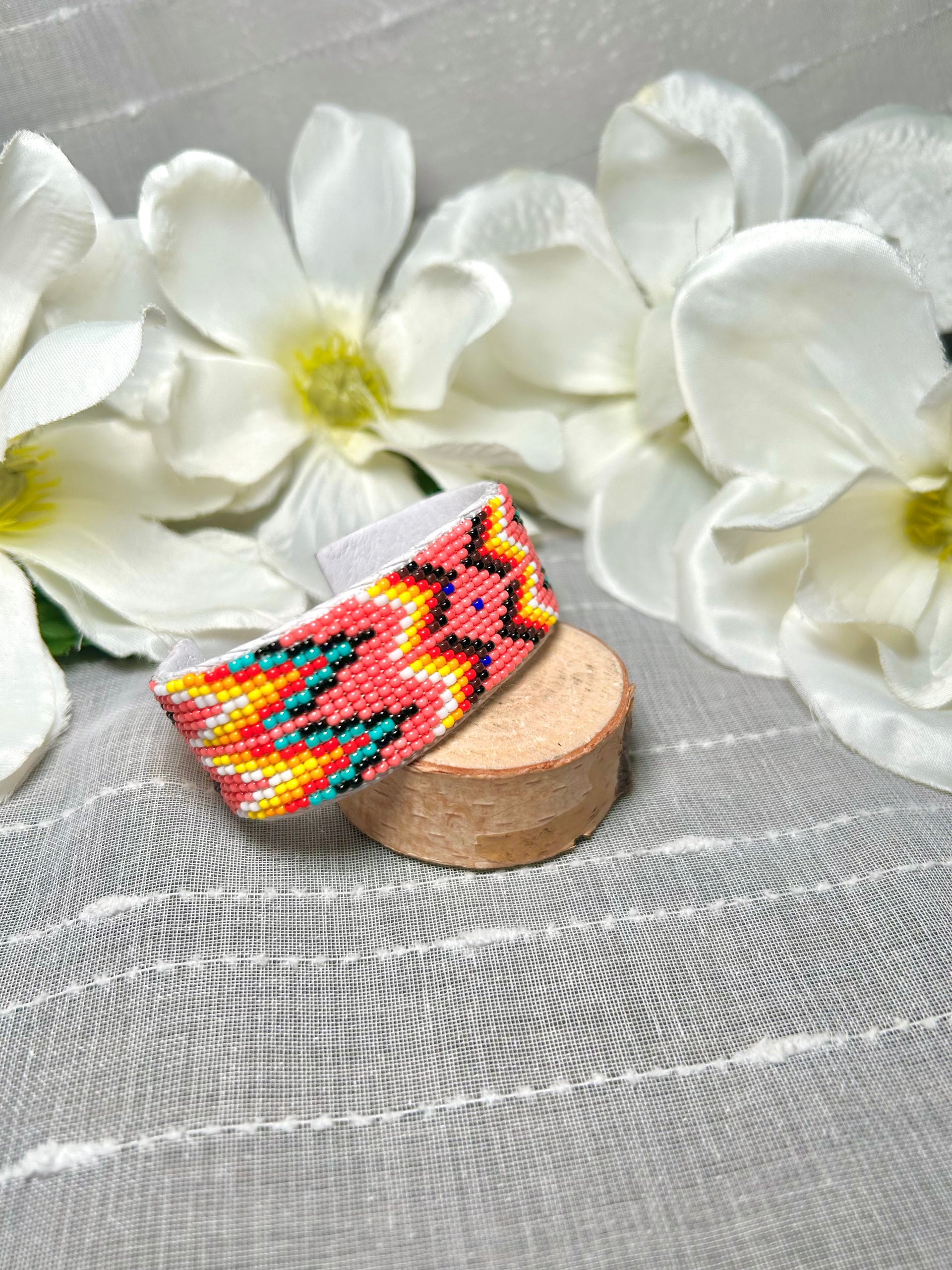 Navajo Made Beaded/Leather  Cuff Bracelet