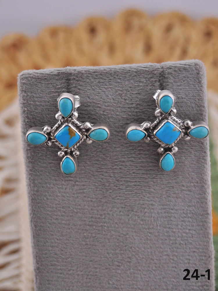 Southwest Handmade Kingman Turquoise & Sterling Silver Post Earrings