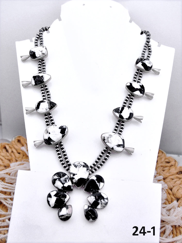 Southwest Made White Buffalo & Sterling Silver Naja Necklace