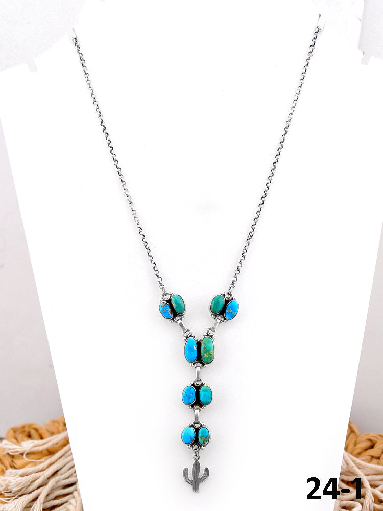Southwest Handmade Emerald Valley with White Water & Sterling Silver Necklace