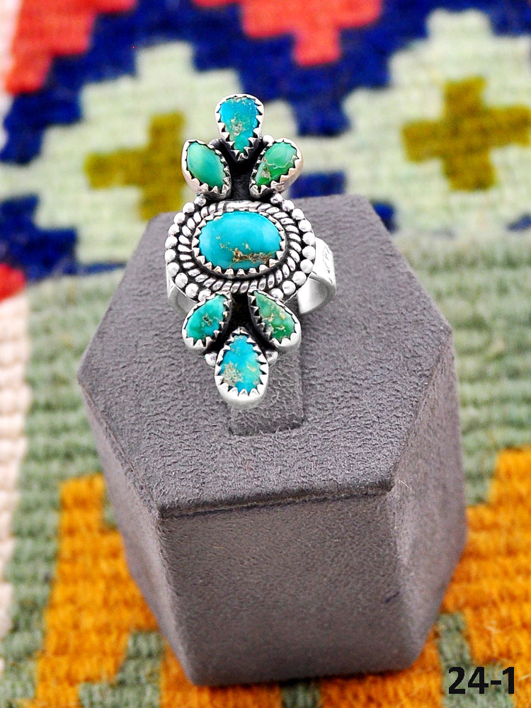 Southwest Handmade Emerald Valley Turquoise & Sterling Silver Adjustable Ring