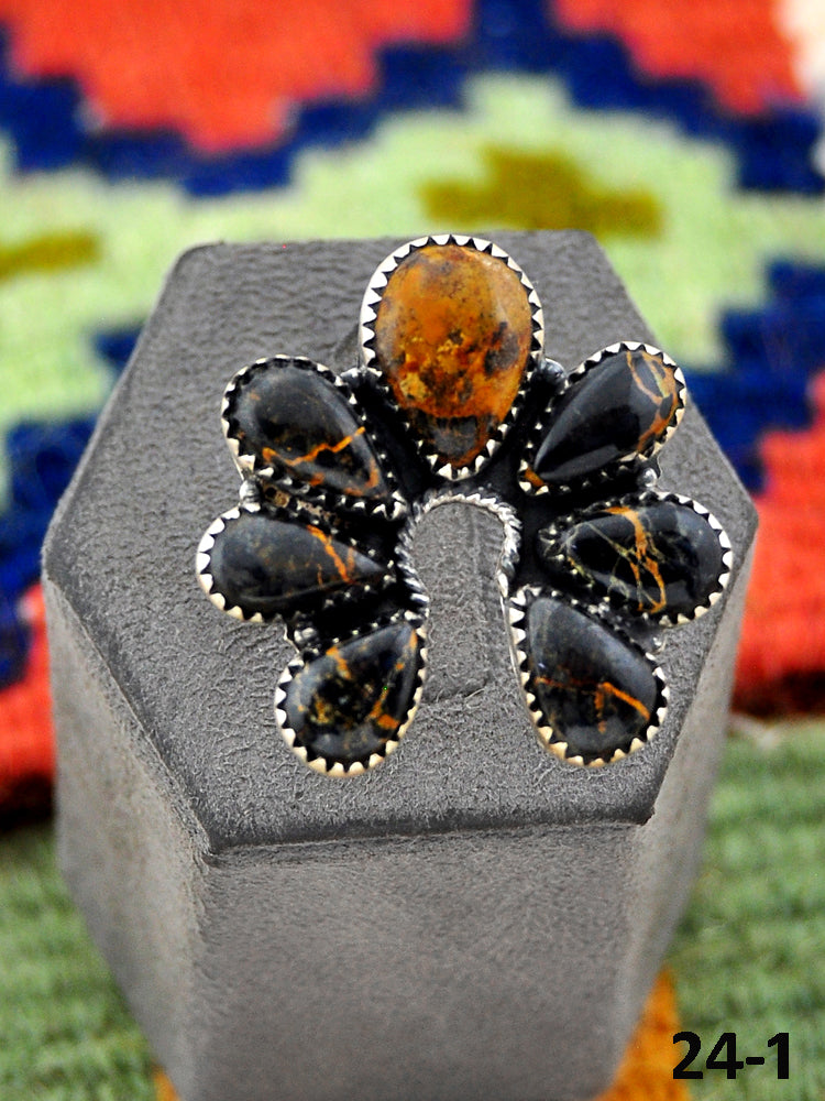 Southwest Handmade Black Jack Turquoise & Sterling Silver Adjustable Ring