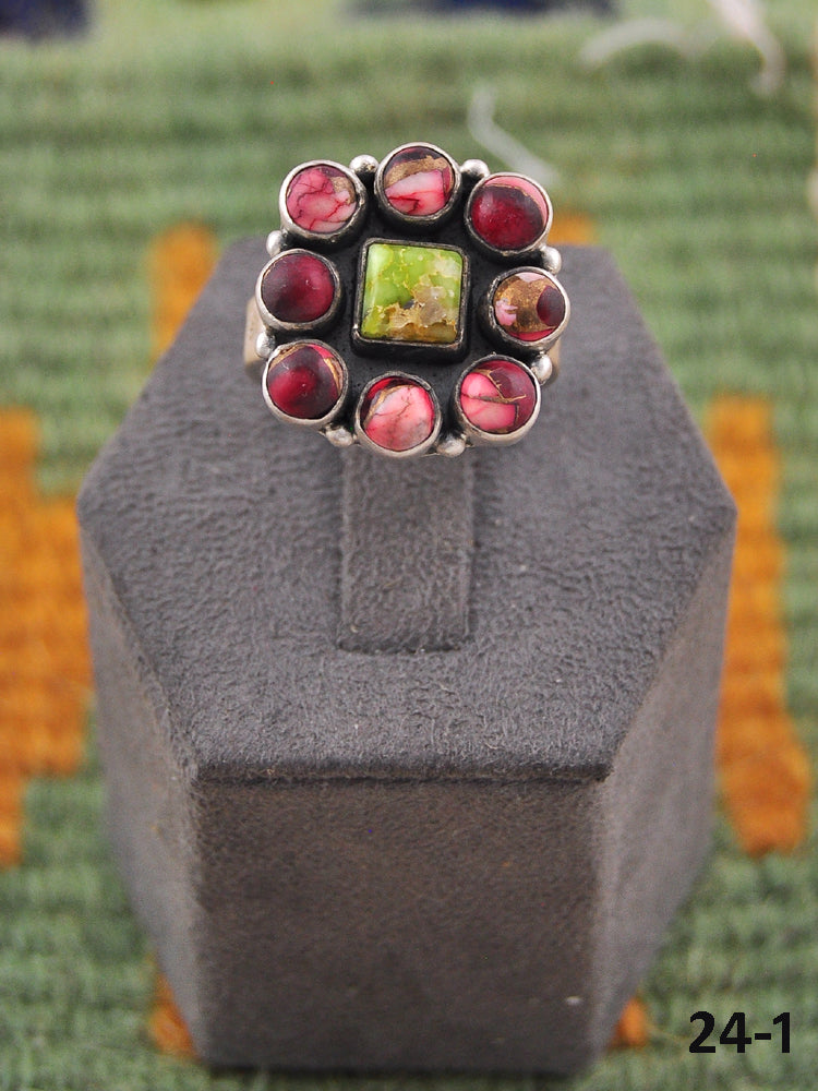 Southwest Made Multi Stone & Sterling Silver Adjustable Ring