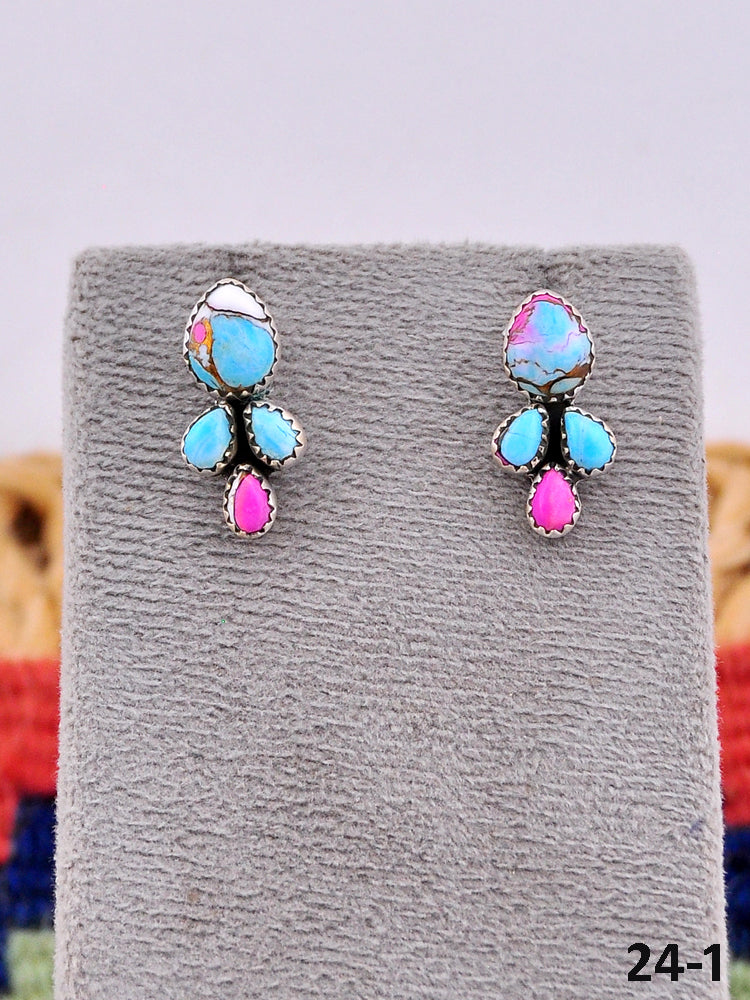 Southwest Made Cotton Candy Turquoise & Sterling Silver Post Earrings