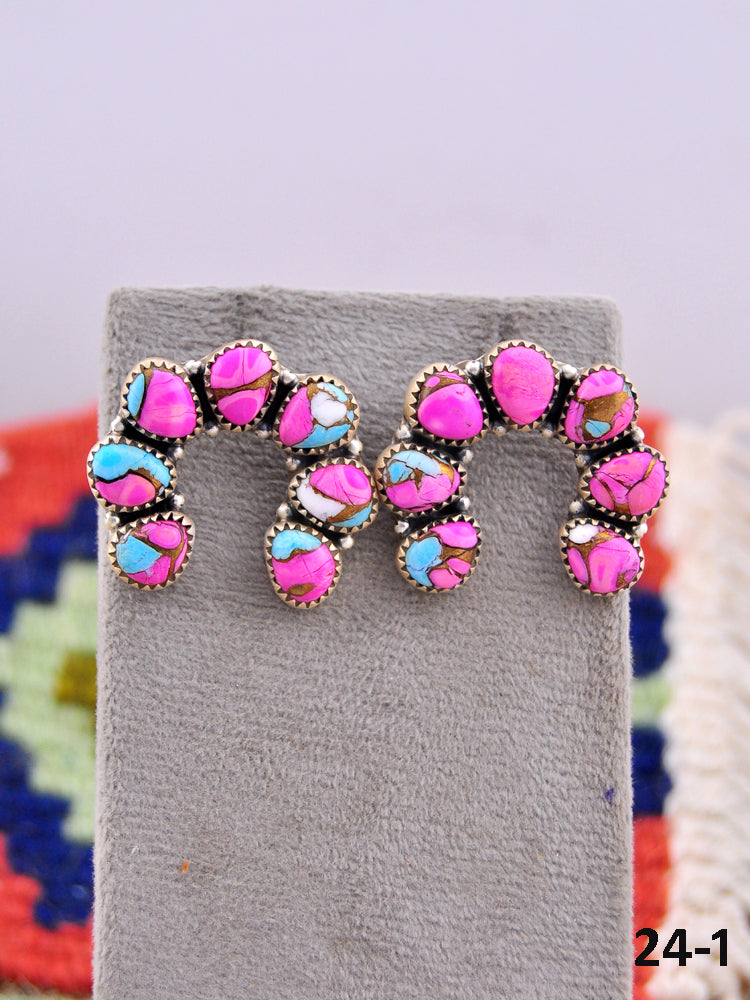 Southwest Made Cotton Candy & Sterling Silver Post Naja Earrings