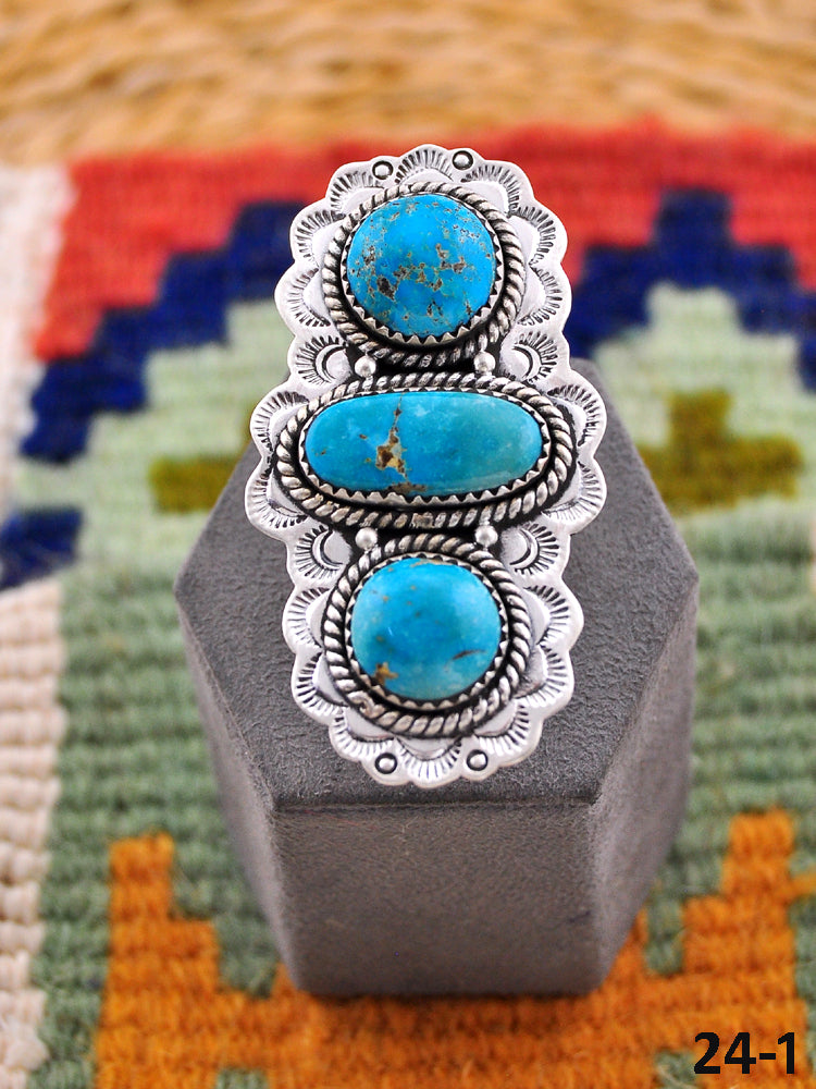 Southwest Handmade White Water Turquoise & Sterling Silver Adjustable Ring