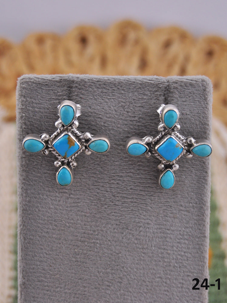 Southwest Handmade Kingman Turquoise & Sterling Silver Post Earrings