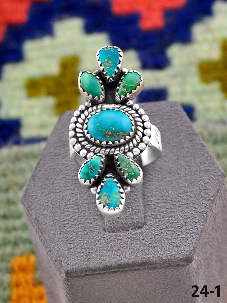 Southwest Handmade Emerald Valley Turquoise & Sterling Silver Adjustable Ring