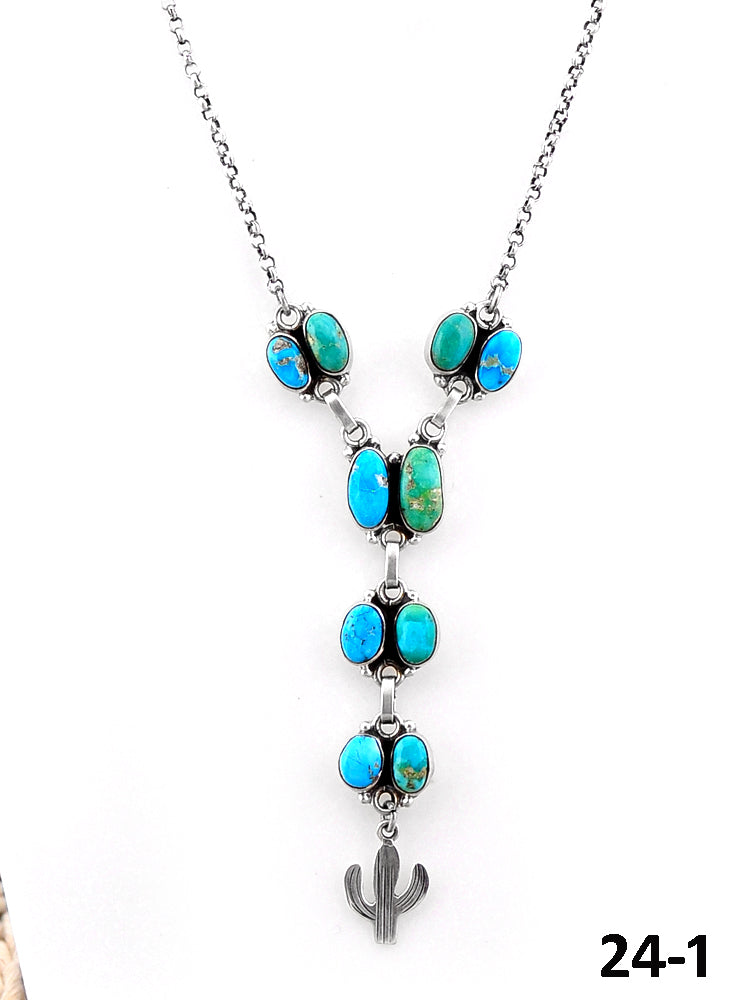 Southwest Handmade Emerald Valley with White Water & Sterling Silver Necklace