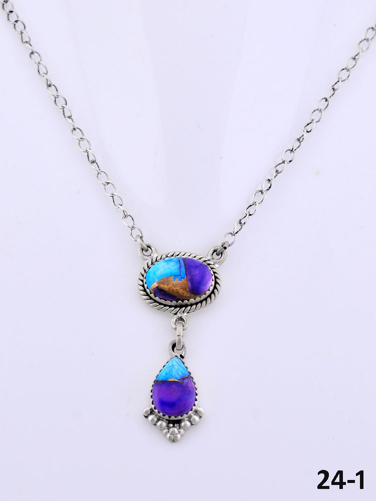 Southwest Made Purple Dahlia & Sterling Silver Necklace
