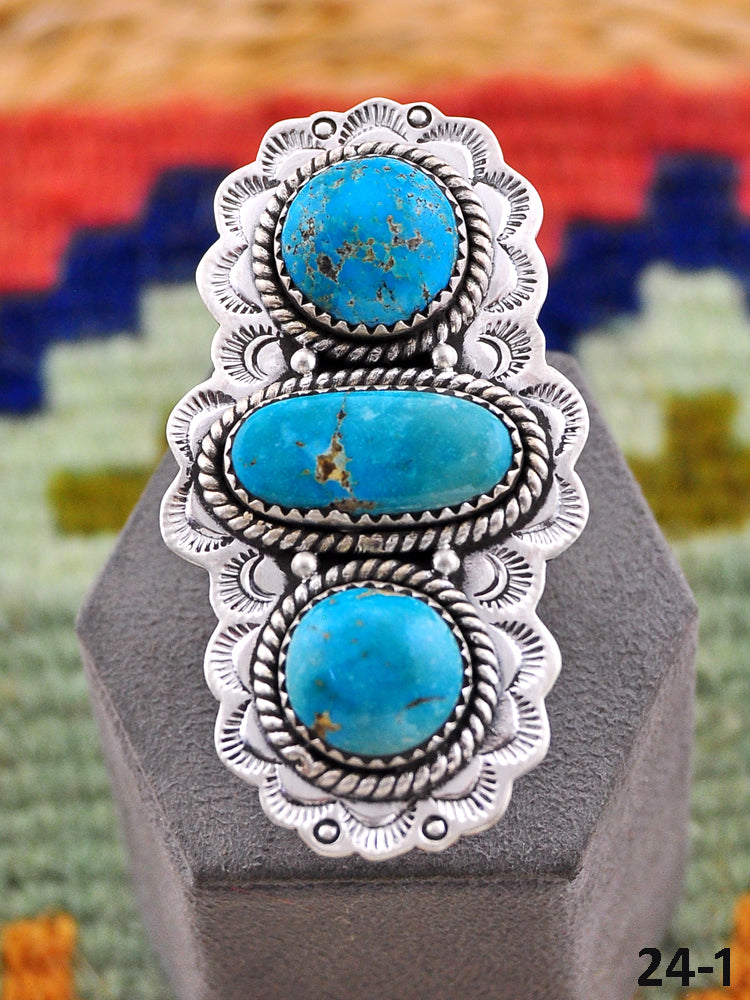 Southwest Handmade White Water Turquoise & Sterling Silver Adjustable Ring