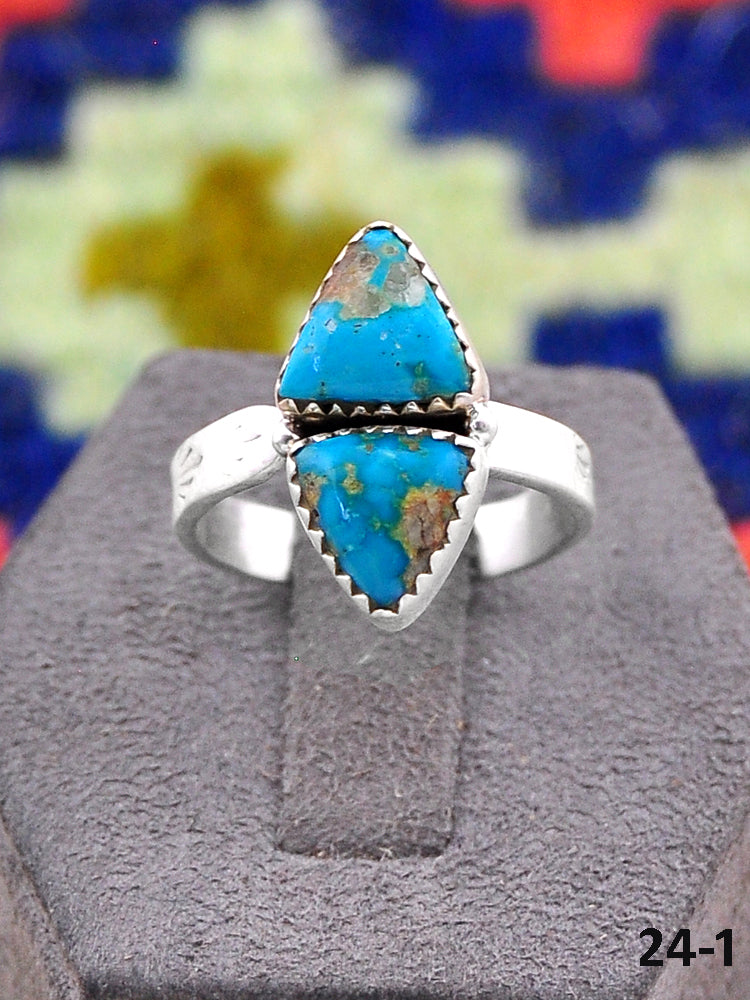 Southwest Made South Hill Turquoise  & Sterling Silver Adjustable Ring