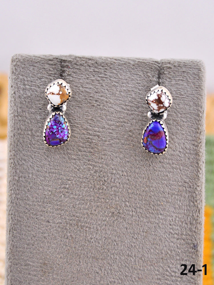 Southwest Made Purple Dahlia with Wild Horse Magnesite & Sterling Silver Post Earrings