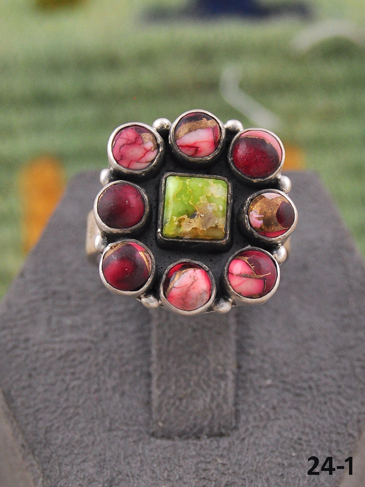 Southwest Made Multi Stone & Sterling Silver Adjustable Ring