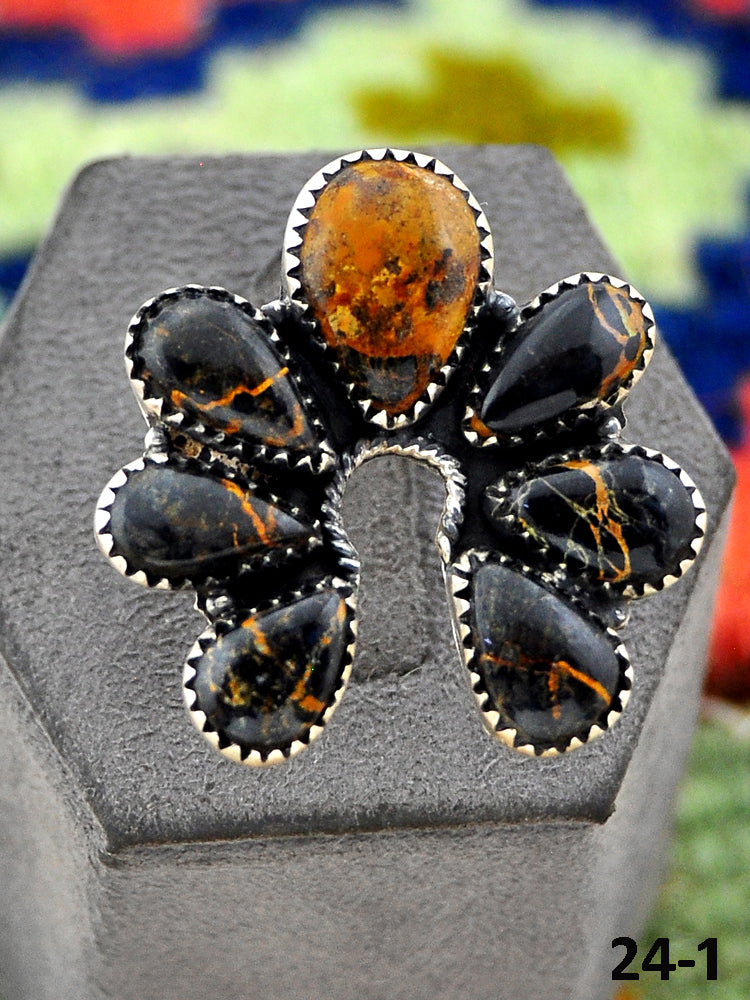 Southwest Handmade Black Jack Turquoise & Sterling Silver Adjustable Ring