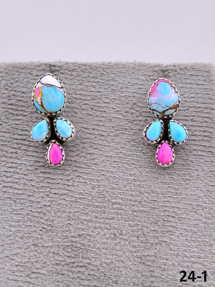 Southwest Made Cotton Candy Turquoise & Sterling Silver Post Earrings