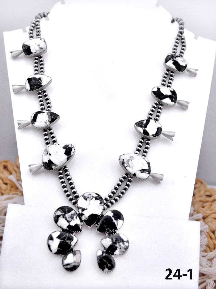 Southwest Made White Buffalo & Sterling Silver Naja Necklace