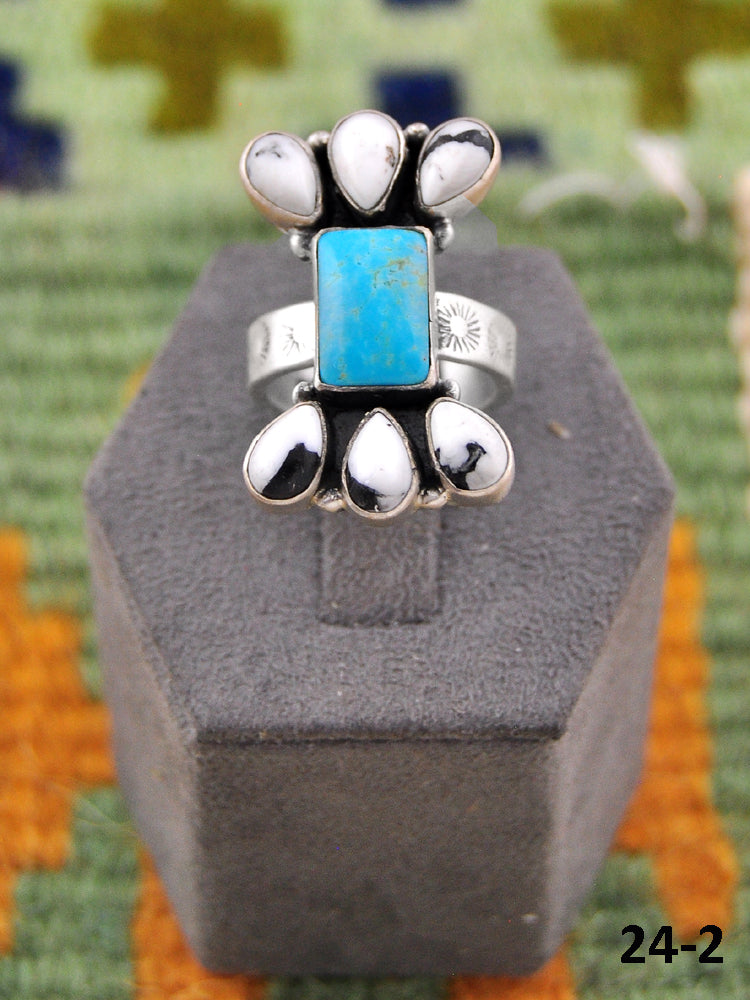Southwest Made Multi Stone & Sterling Silver Adjustable Ring