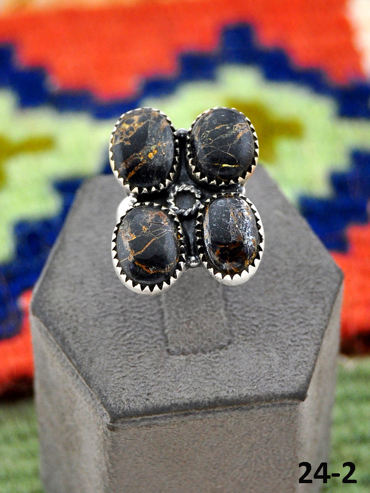 Southwest Handmade Black Jack Turquoise & Sterling Silver Adjustable Ring