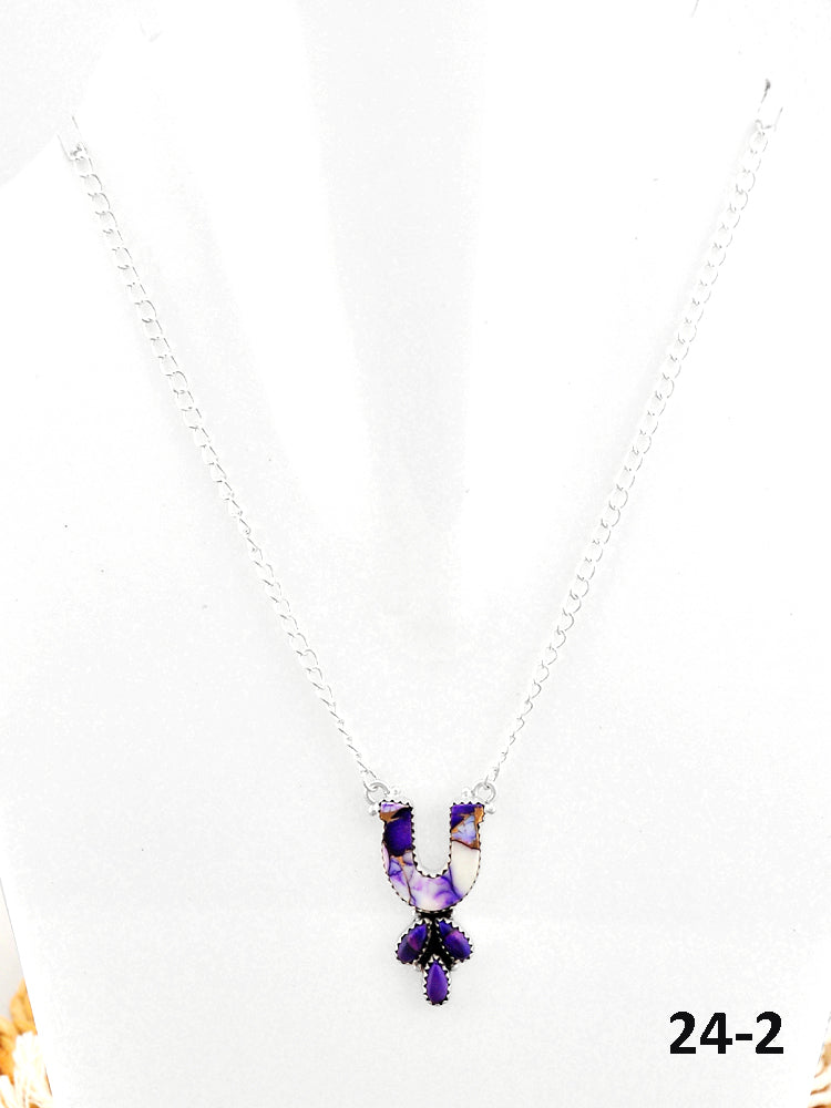 Southwest Made Purple Rose Dahlia & Sterling Silver Statement Necklace