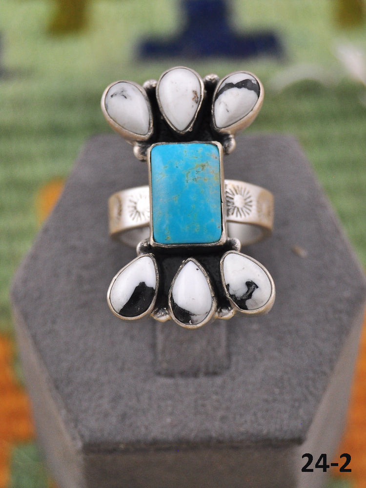 Southwest Made Multi Stone & Sterling Silver Adjustable Ring