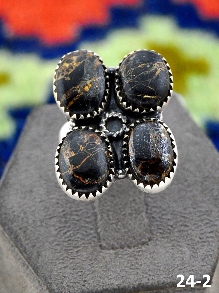 Southwest Handmade Black Jack Turquoise & Sterling Silver Adjustable Ring