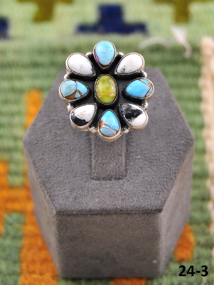Southwest Made Multi Stone & Sterling Silver Adjustable Ring