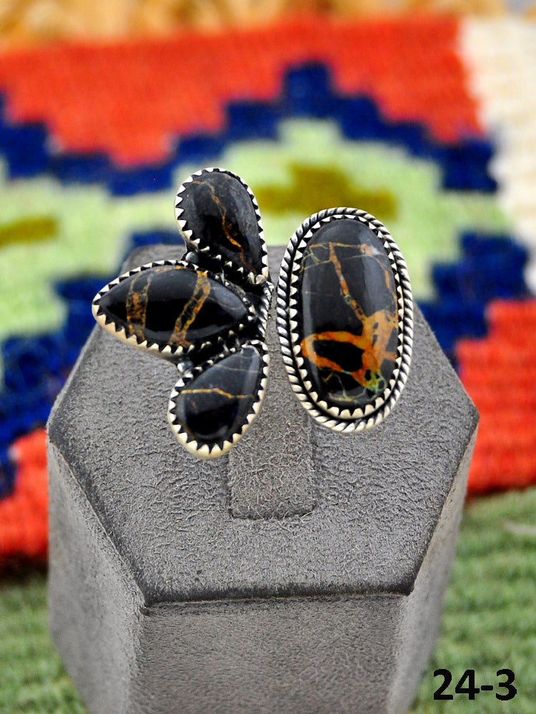 Southwest Handmade Black Jack Turquoise & Sterling Silver Adjustable Ring