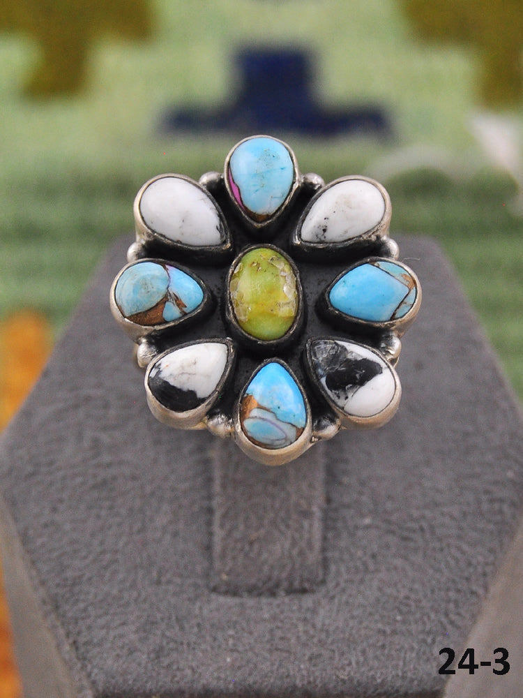 Southwest Made Multi Stone & Sterling Silver Adjustable Ring