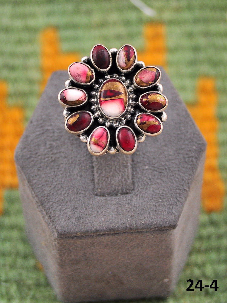 Southwest Made Rose Dahlia & Sterling Silver Adjustable Ring