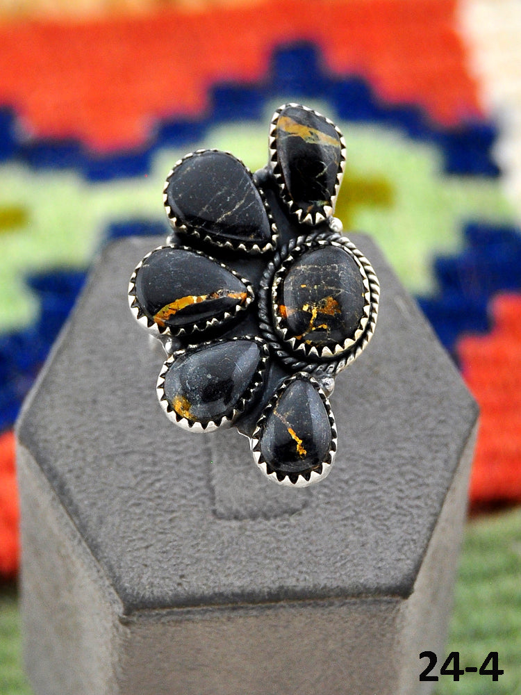Southwest Handmade Black Jack Turquoise & Sterling Silver Adjustable Ring