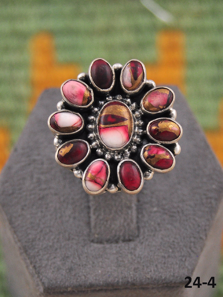 Southwest Made Rose Dahlia & Sterling Silver Adjustable Ring
